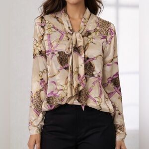 Sunny Leigh Silk Blouse with Purple and Gold Accents